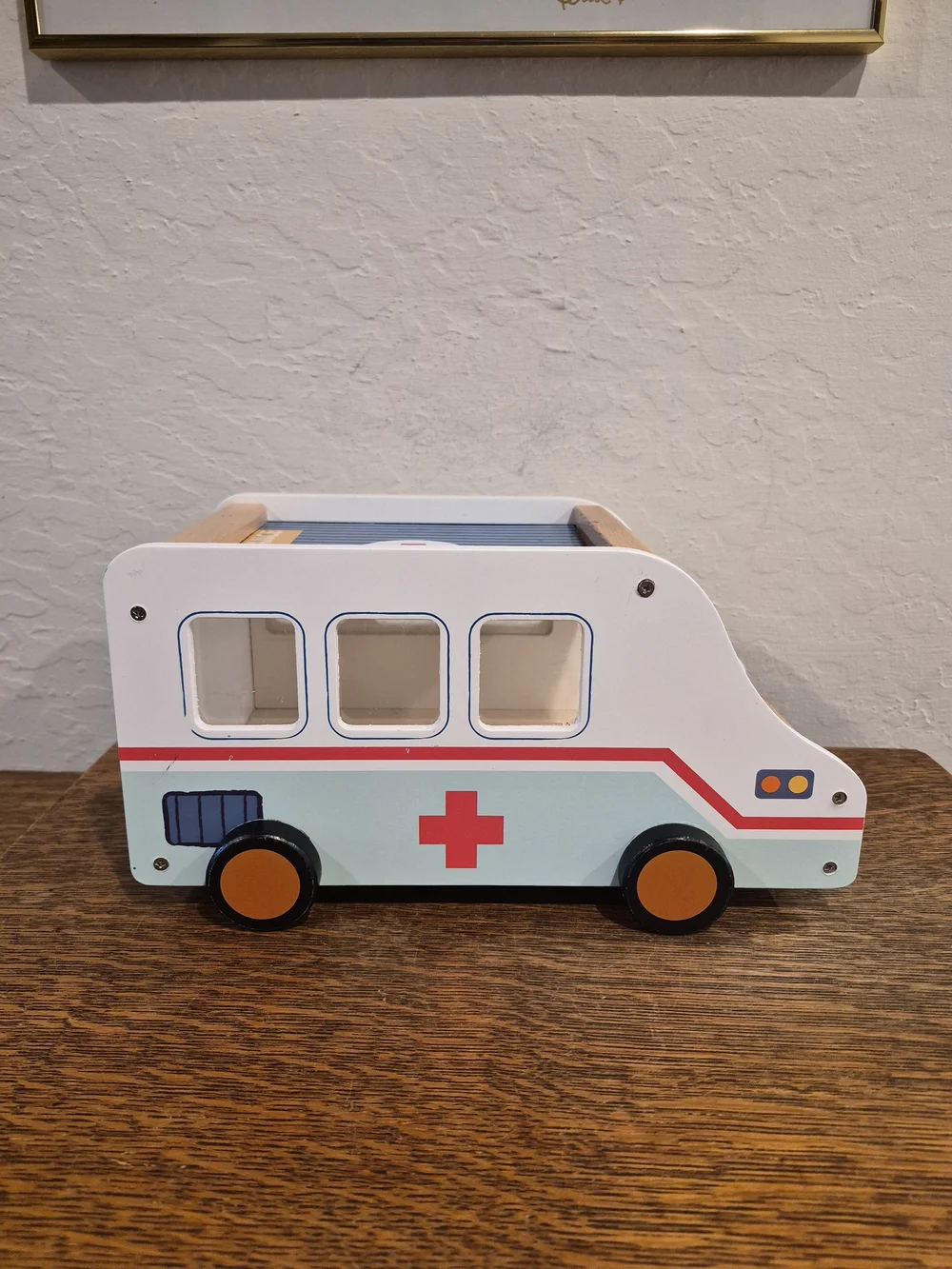 Wooden Toy Ambulance - White and Light Blue Kids Vehicle